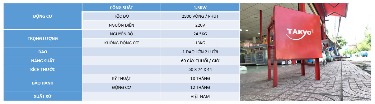 Thông số kỹ thuật máy thái chuối Takyo TK 15