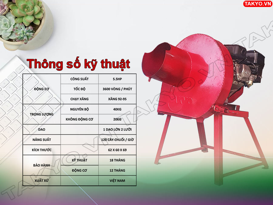 Thông số kỹ thuật máy băm chuối động cơ Takyo TK 55