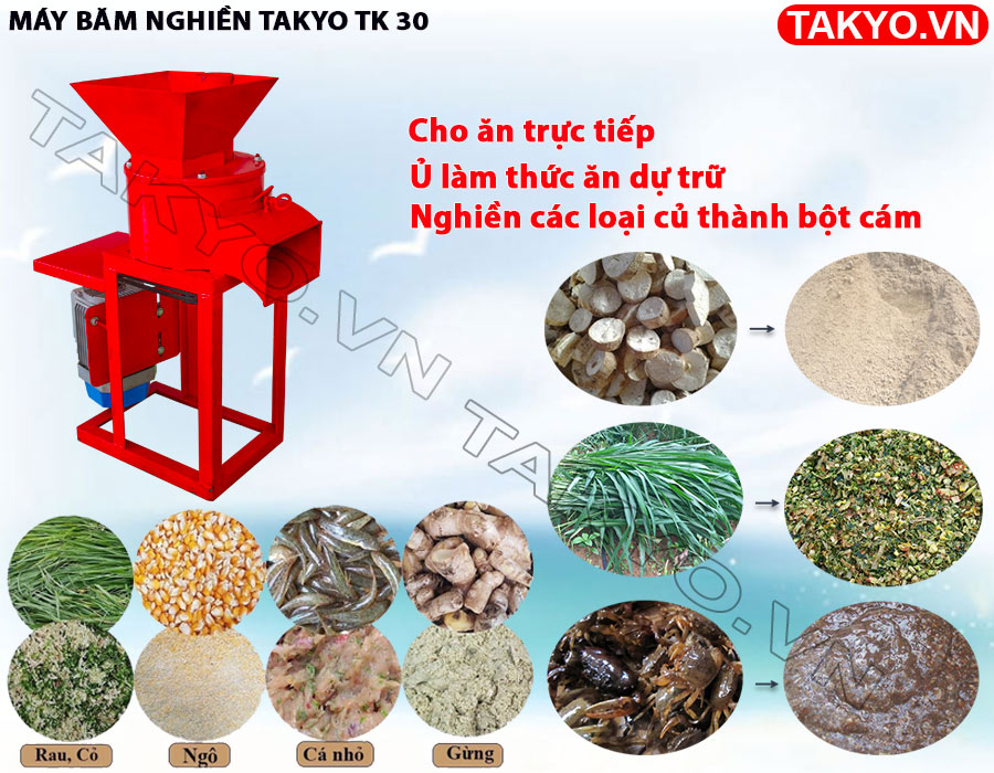 Chế phẩm sửu dụng máy băm nghiền đa năng Takyo TK 30