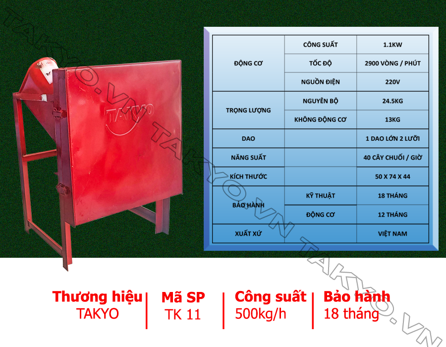 Thông số kỹ thuật máy băm cỏ Takyo TK 11