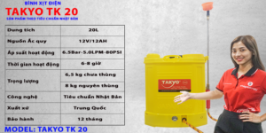 Thông số kỹ thuật bình phun thuốc bằng điện TAKYO TK 20