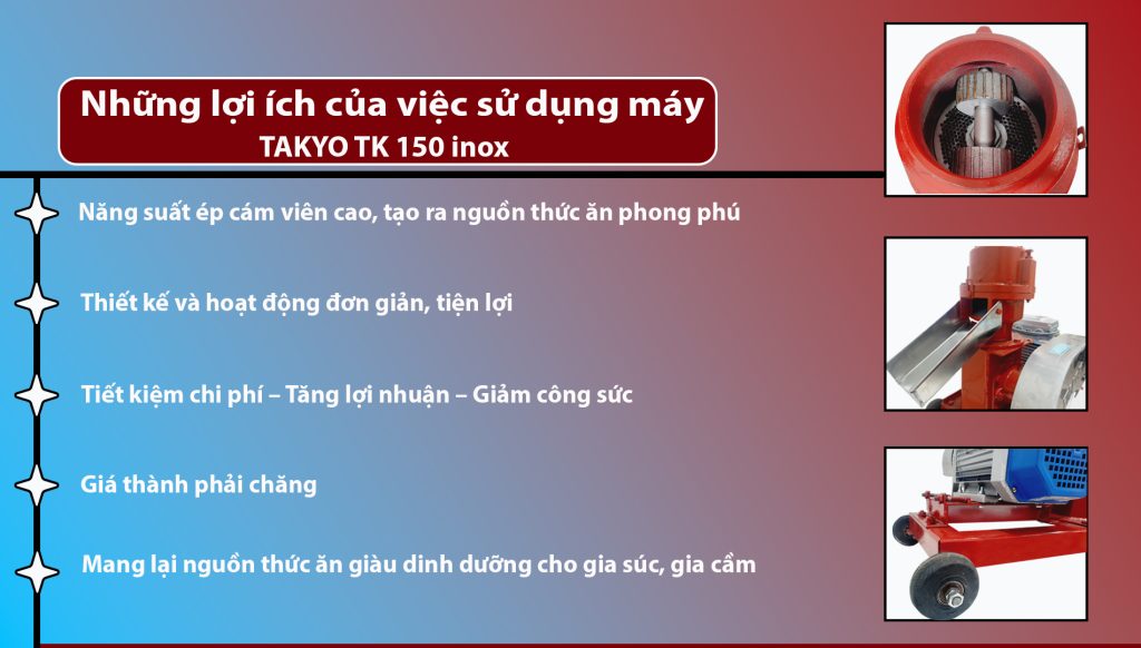 Những lợi ích của việc sử dụng máy ép cám viên Takyo TK 150 inox