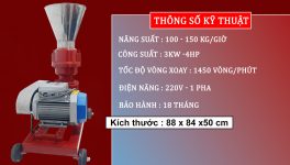Thông số kỹ thuật máy ép cám viên Takyo Tk 150 inox