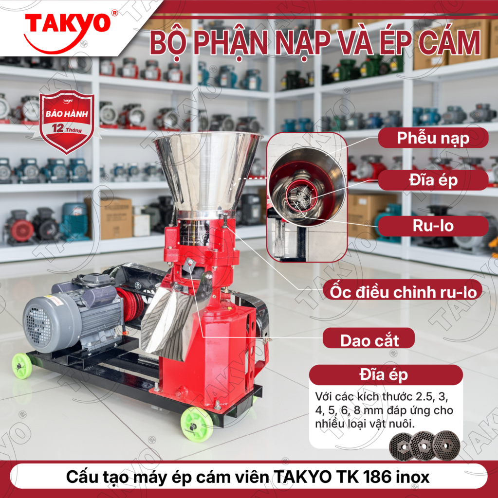 Cấu tạo máy ép cám viên TAKYO TK 186 inox