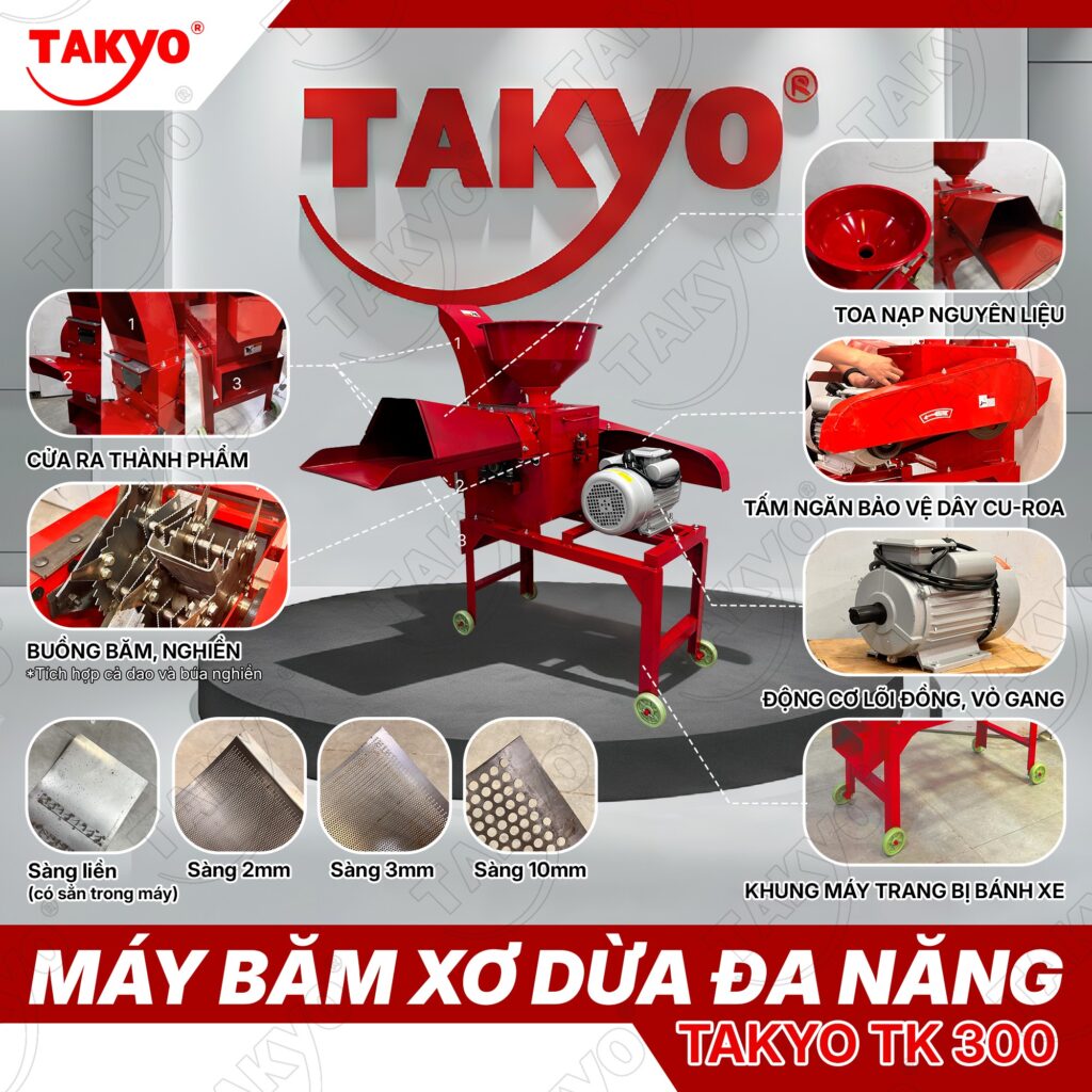 Cấu tạo máy băm xơ dừa đa năng TAKYO TK 300