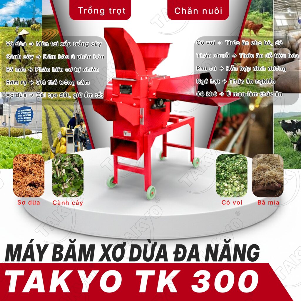 Công dụng máy băm xơ dừa đa năng TAKYO TK 300