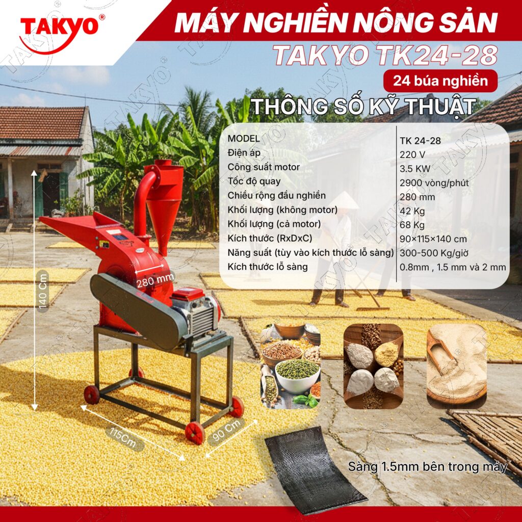 Thông số của máy nghiền nông sản TAKYO TK 24-28