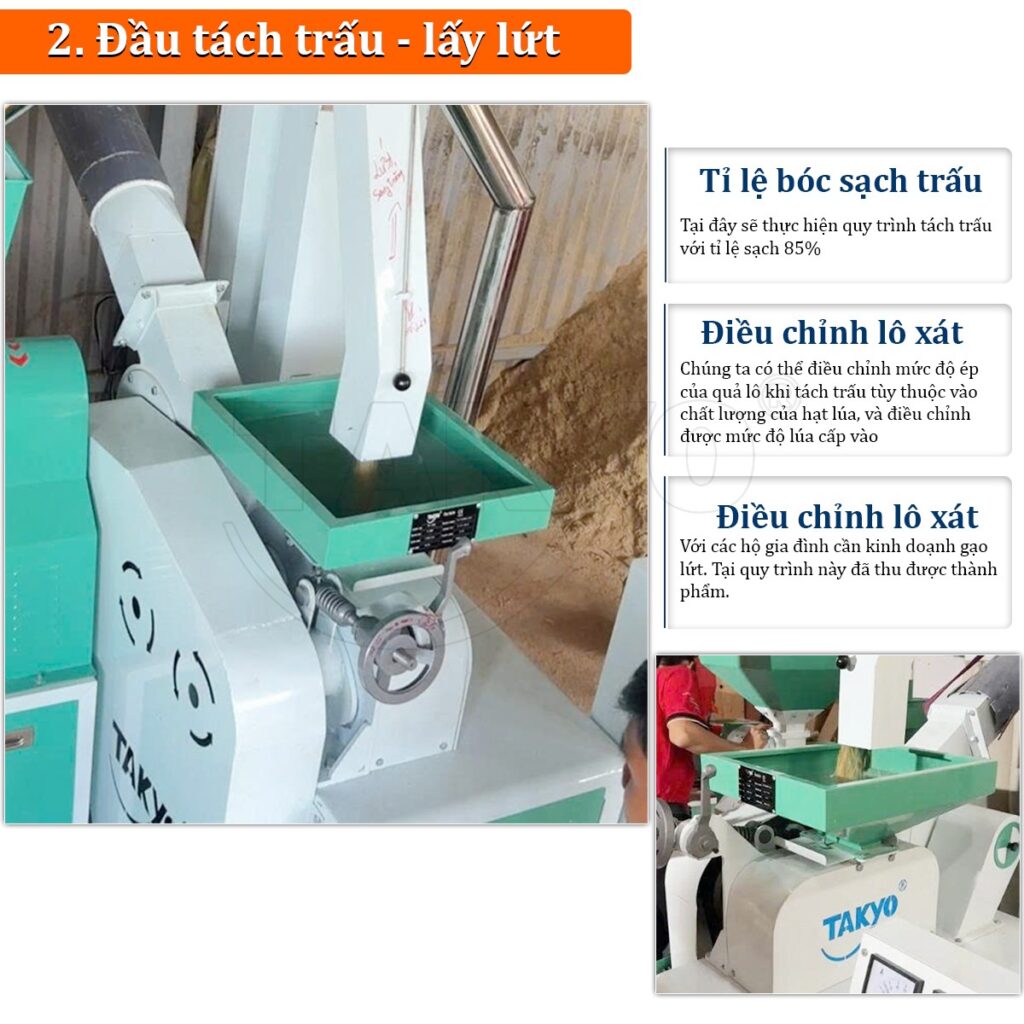 Đầu tách trấu - lấy lứt dàn máy xát gạo Takyo TK 1200