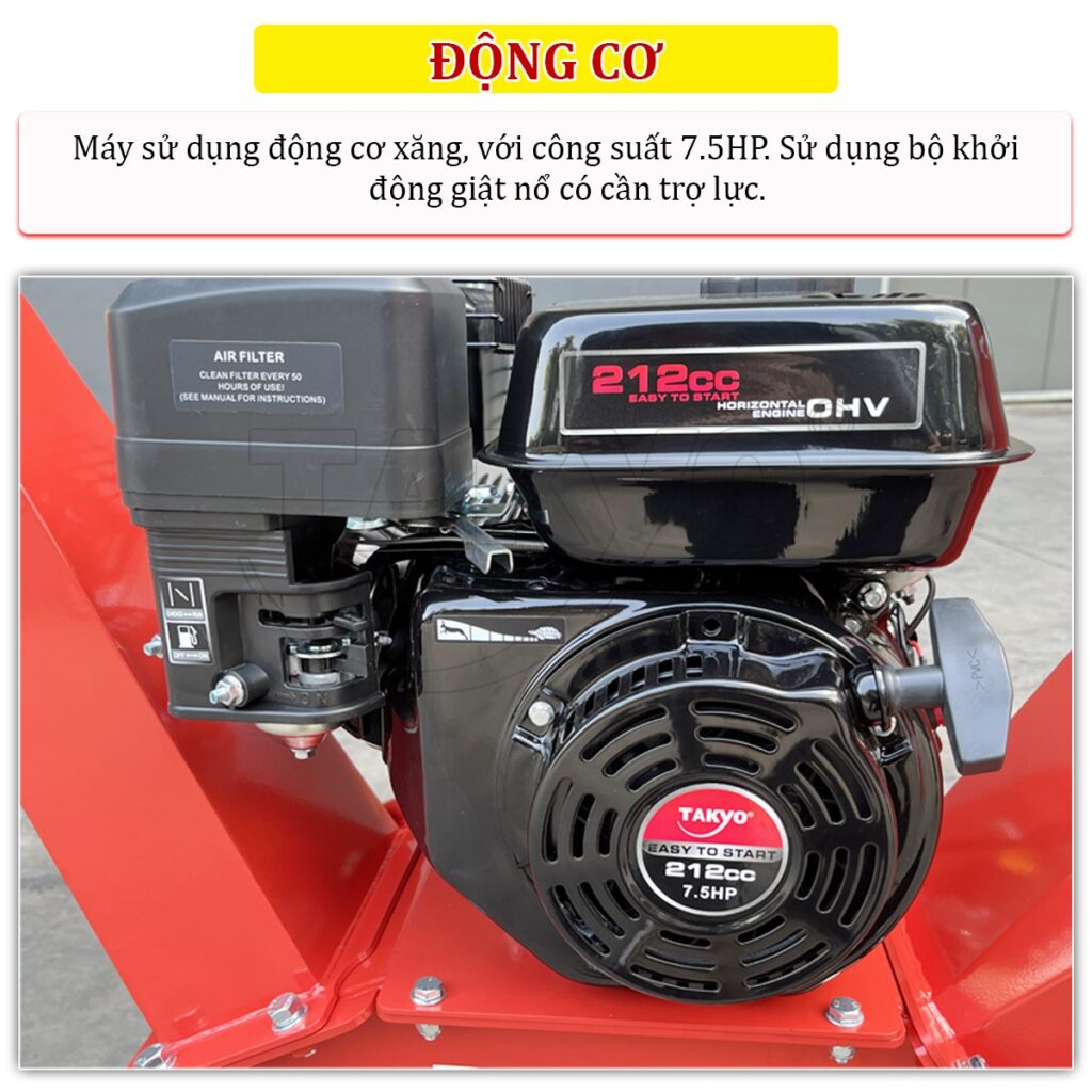 Động cơ xăng công suất 7.5 hp của máy băm cành cây Takyo TK 75