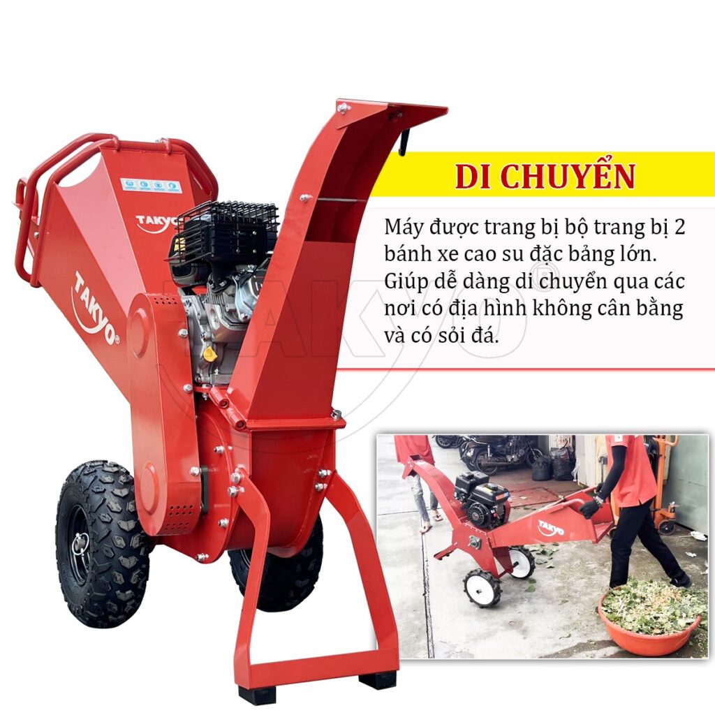 Bánh su cao su và tay cầm di chuyển của máy băm cây Takyo TK 75