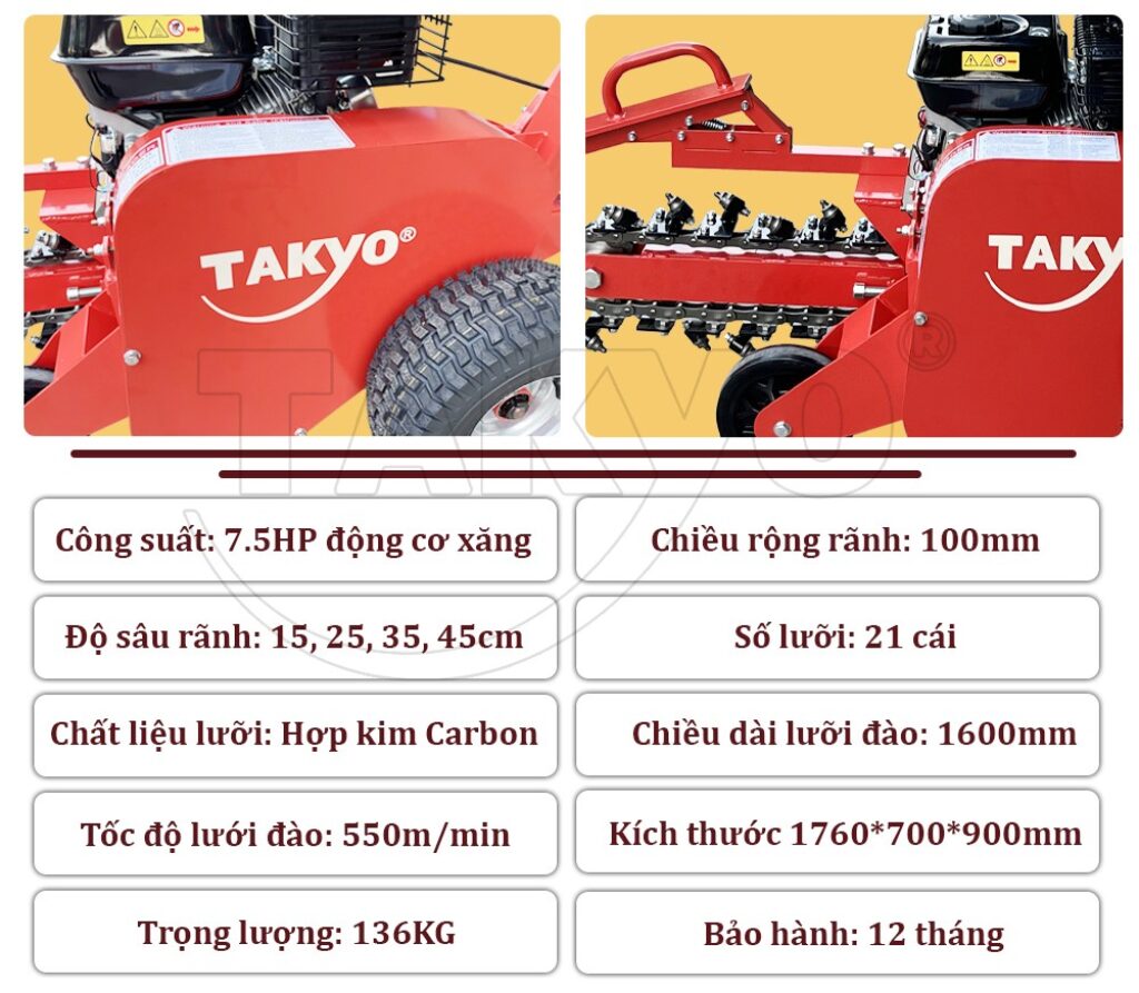 Thông số kỹ thuật máy đào rãnh Takyo TK 100 DR
