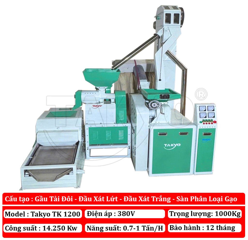 Thông số kỹ thuật dàn máy xay xát gạo công nghiệp Takyo TK 1200